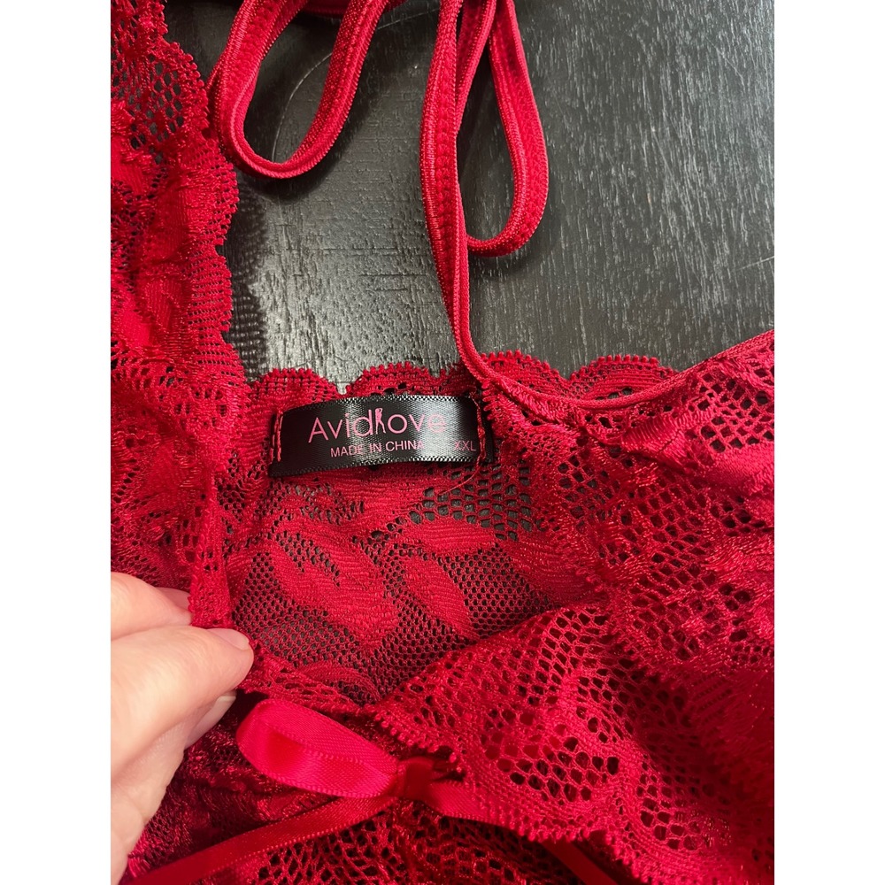 Avidlove Red Lace Halter Babydoll Chemise Lingerie XXL Sexy Sheer Split Back - Picture 4 of 6